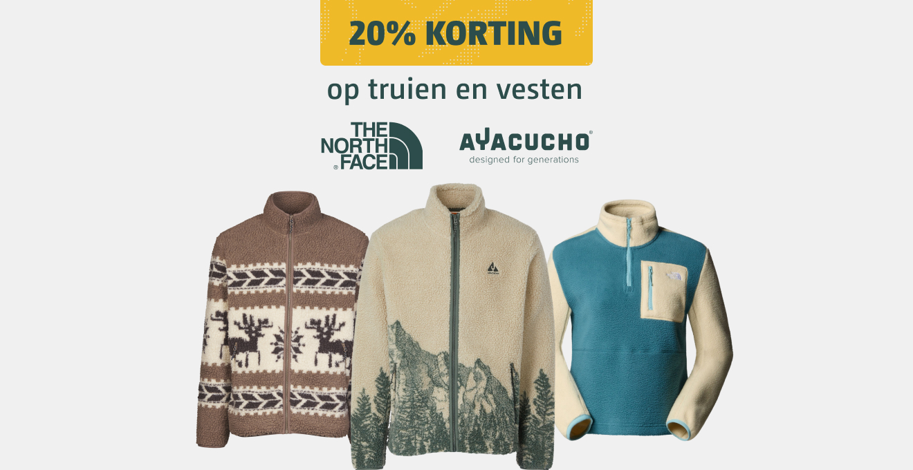 20% korting op alle truien en vesten van ayacucho en the north face